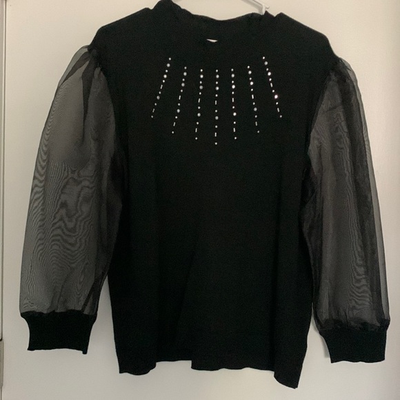 French style puffed sleeve sweater with beaded decor - Picture 1 of 3